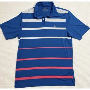 VINEYARD VINES Performance Men's Medium Polo Blue with White Pink Striped